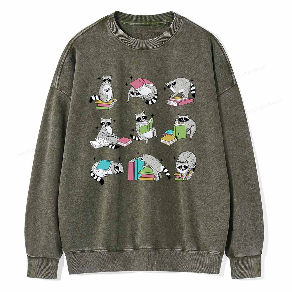 Pagewings Funny Raccoon Reading Comfort Colors Shirt Unisex Washed Sweatshirt