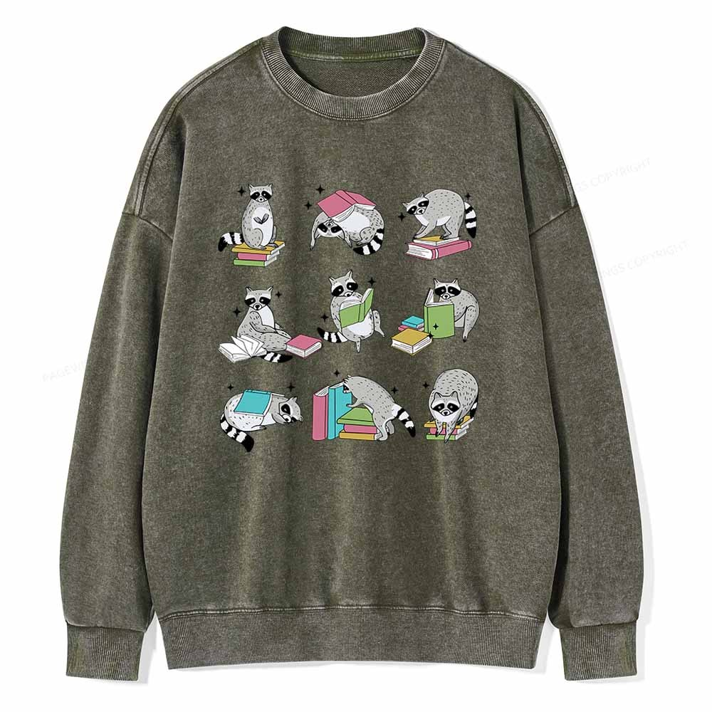 Pagewings Funny Raccoon Reading Comfort Colors Shirt Unisex Washed Sweatshirt