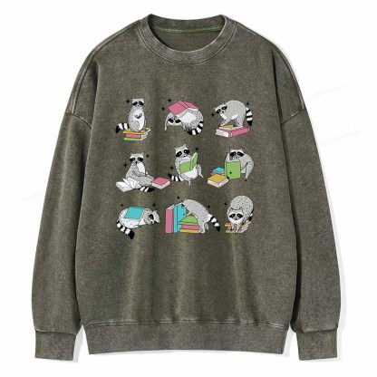 Pagewings Funny Raccoon Reading Comfort Colors Shirt Unisex Washed Sweatshirt