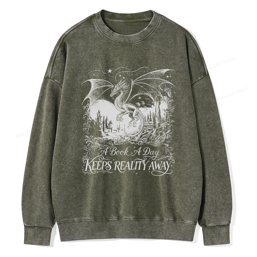 Pagewings A Book A Day Keeps Reality Away Washed Sweatshirt