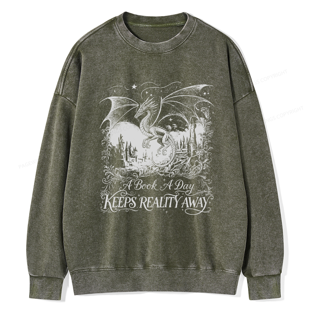 Pagewings A Book A Day Keeps Reality Away Washed Sweatshirt