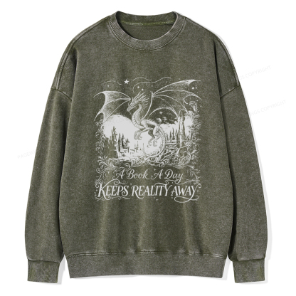 Pagewings A Book A Day Keeps Reality Away Washed Sweatshirt