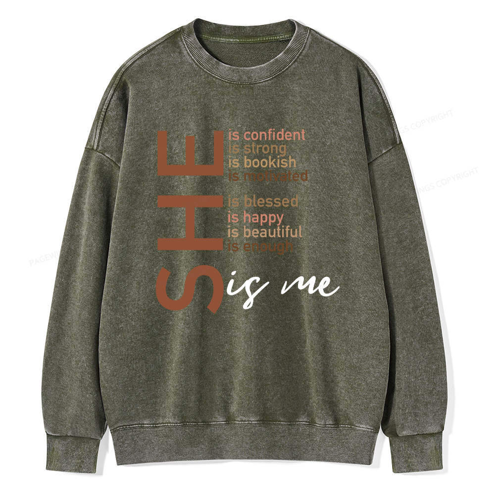 Pagewings Black Women She Is Me Washed Sweatshirt