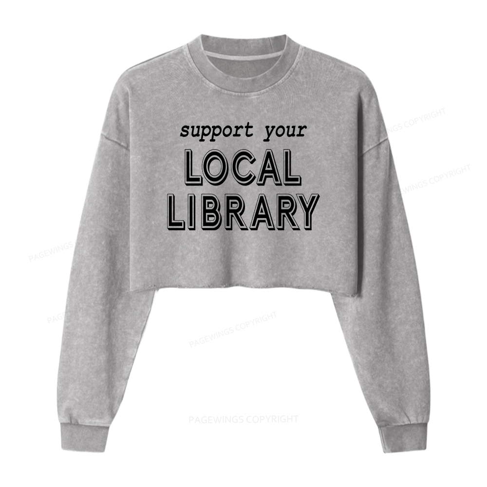 Pagewings Support Your Local Library Washed Crop Sweatshirt