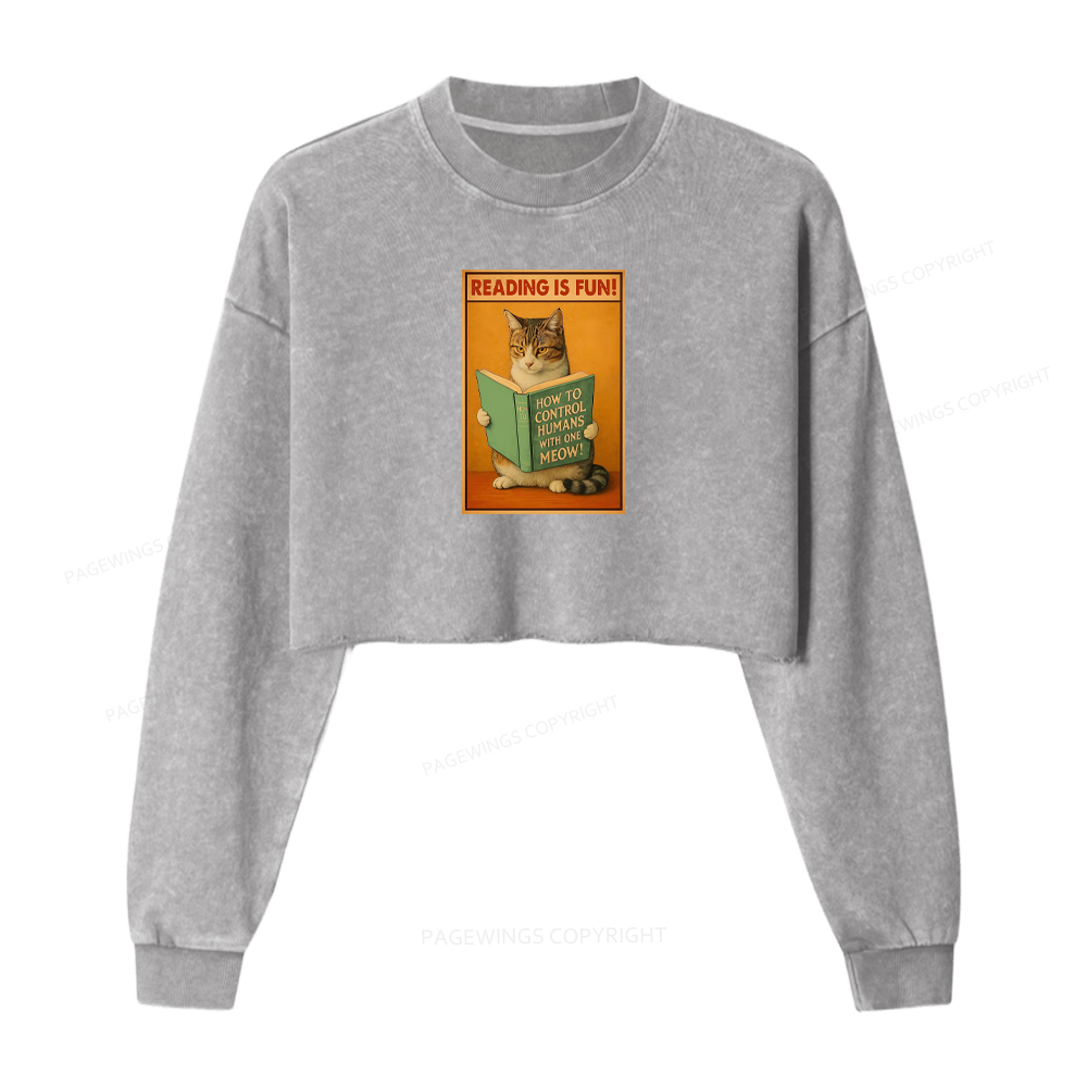 Pagewings Reading Is Fun Washed Crop Sweatshirt