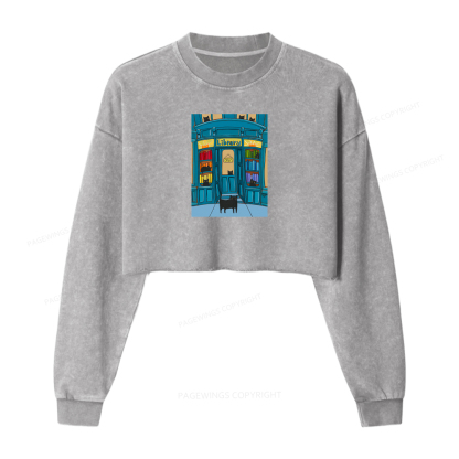 Pagewings The Library Cats Washed Crop Sweatshirt