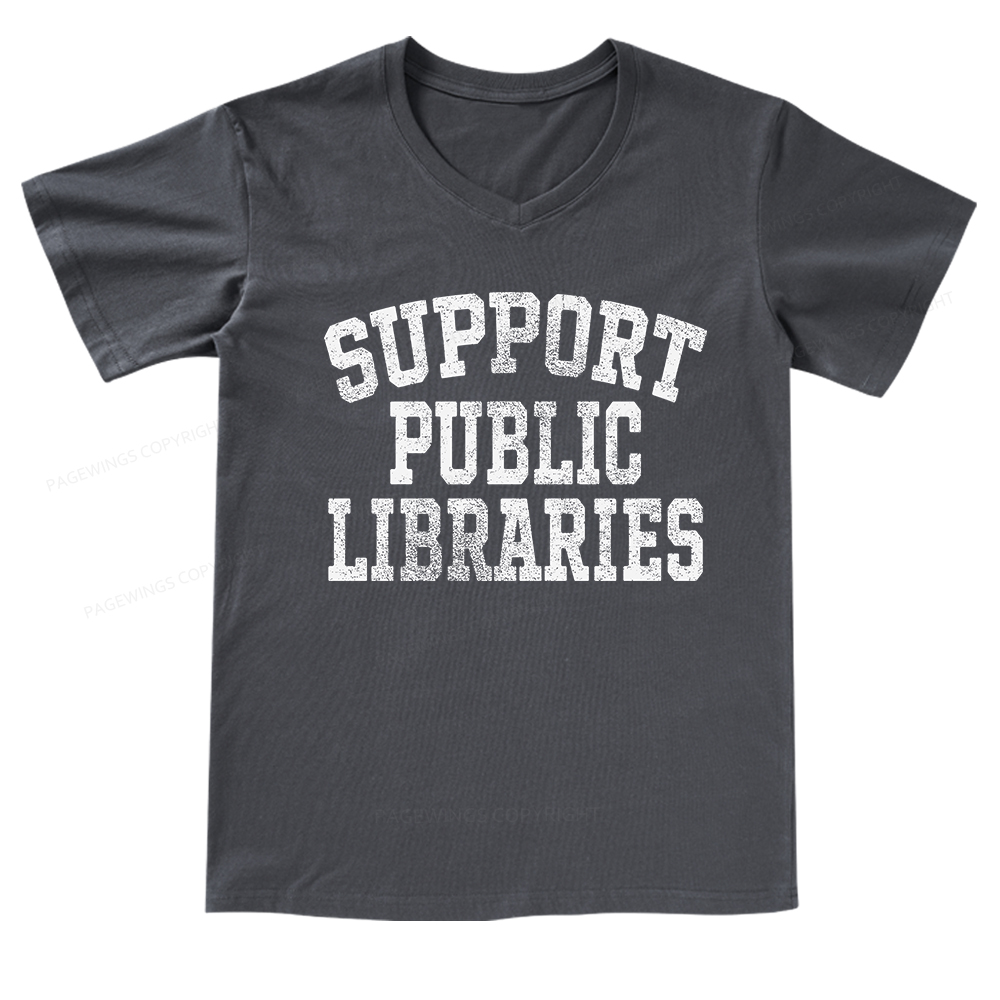 Pagewings Support Public Libraries V-neck T-shirt