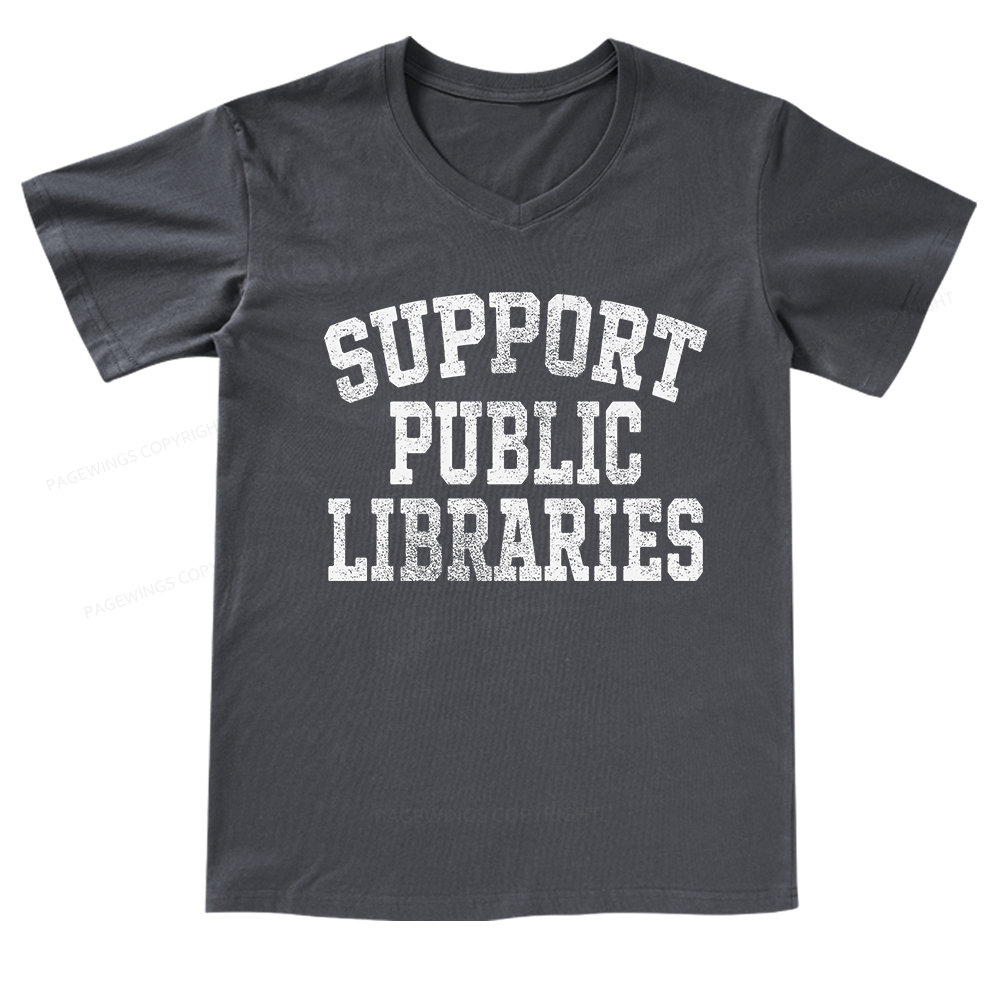 Pagewings Support Public Libraries V-neck T-shirt