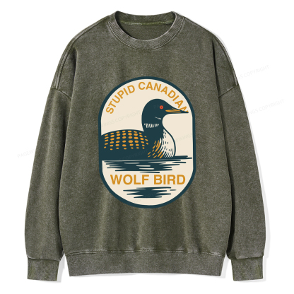 Pagewings Stupid Canadian Wolf Bird Washed Sweatshirt