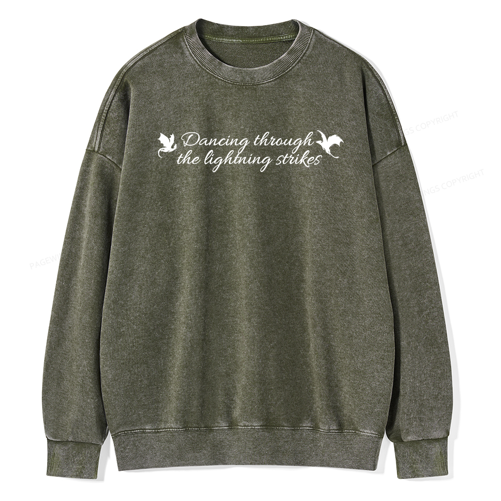 Pagewings Dancing Through Lightning Strikes Washed Sweatshirt