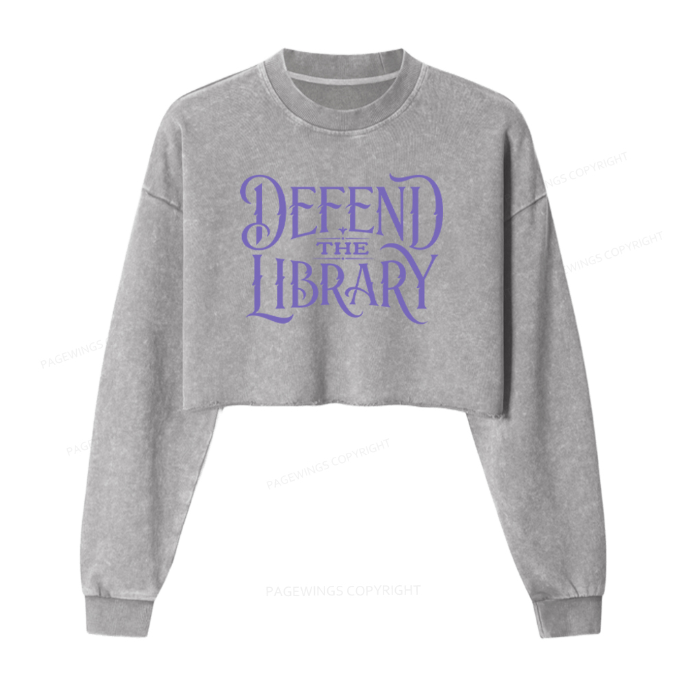 Pagewings Defend The Library Washed Crop Sweatshirt