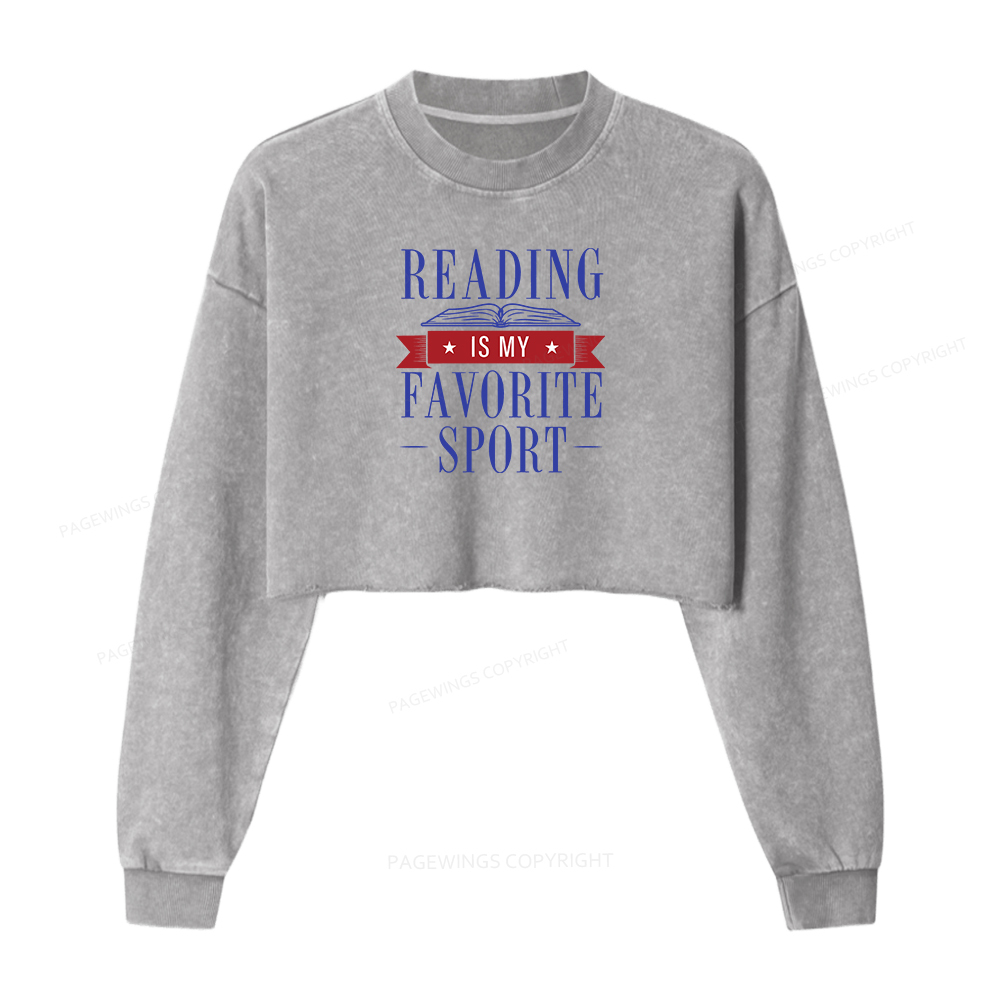 Pagewings Reading Is My Favorite Sport Washed Crop Sweatshirt