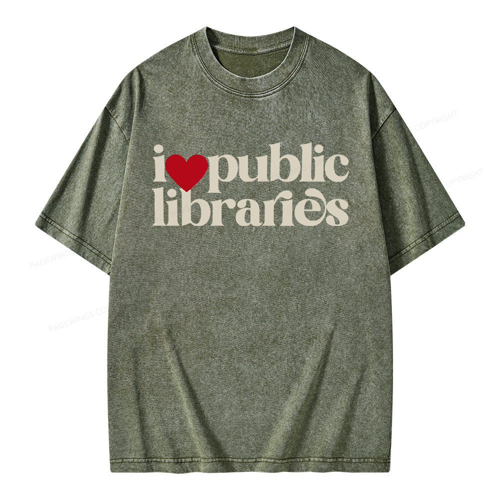 Pagewings I Love Public Libraries Unisex Washed T-shirt