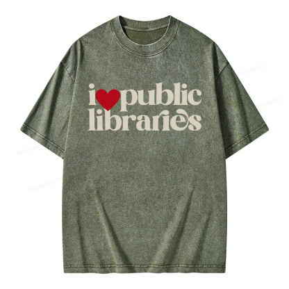 Pagewings I Love Public Libraries Unisex Washed T-shirt
