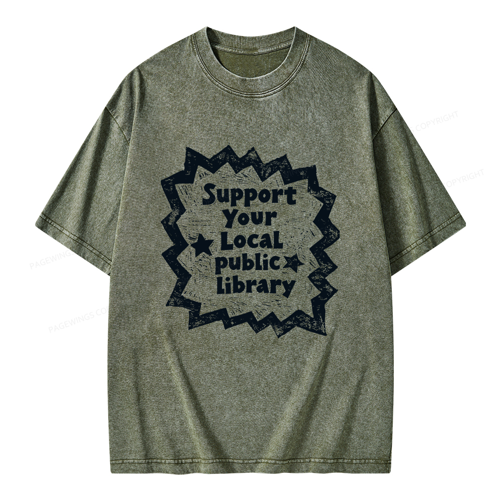 Pagewings Support Your Local Public Library Unisex Washed T-shirt