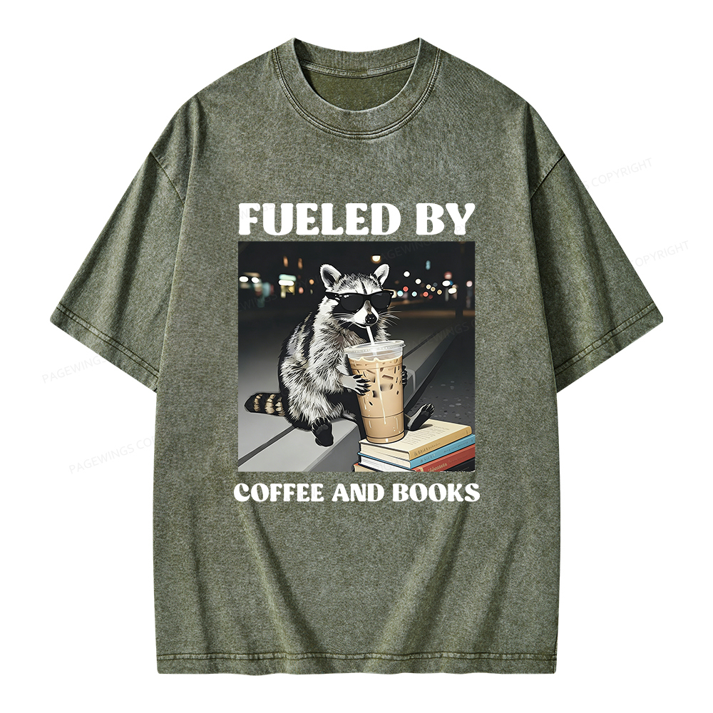 Pagewings Raccoon Reading And Drinking Iced Coffee Unisex Washed T-shirt