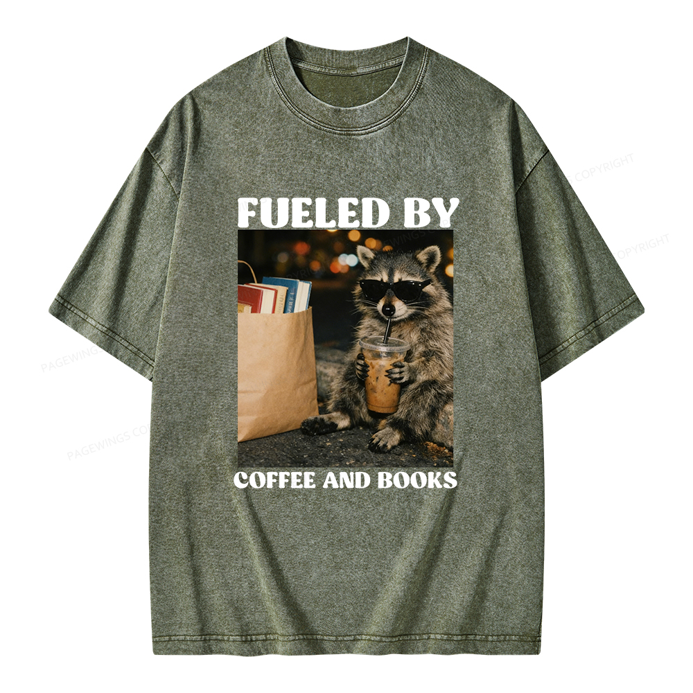 Pagewings Fueled by Coffee And Books Unisex Washed T-shirt