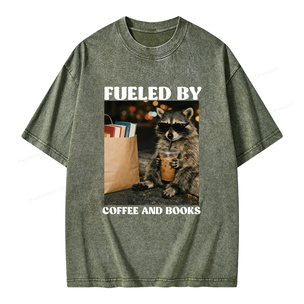 Pagewings Fueled by Coffee And Books Unisex Washed T-shirt