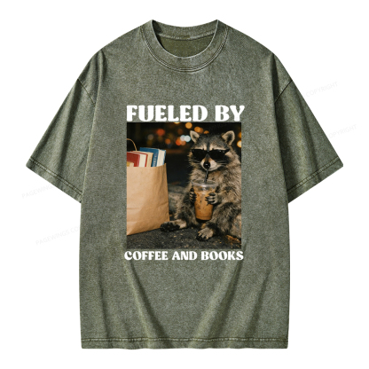 Pagewings Fueled by Coffee And Books Unisex Washed T-shirt