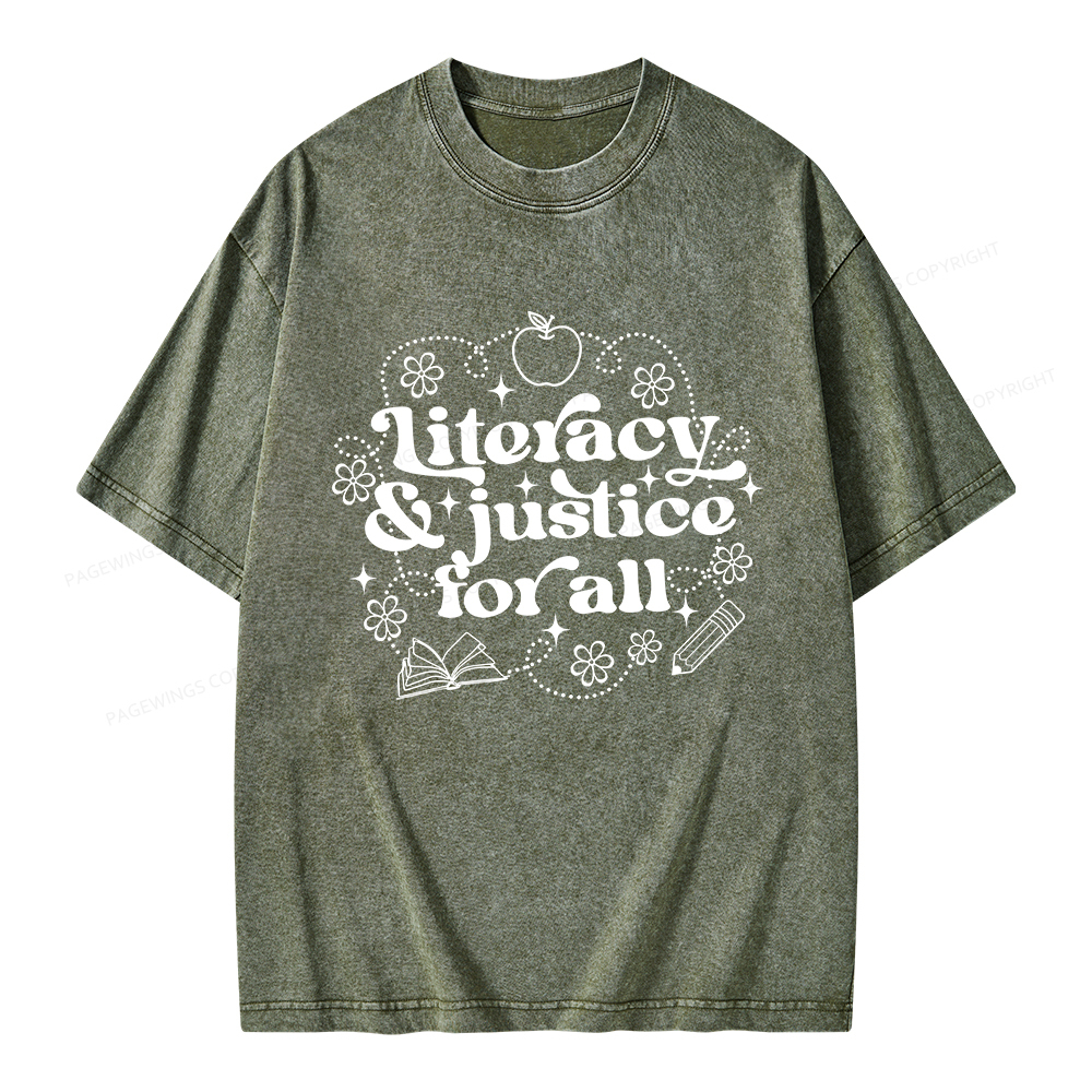 Pagewings Literacy Justice For All Unisex Washed T-shirt