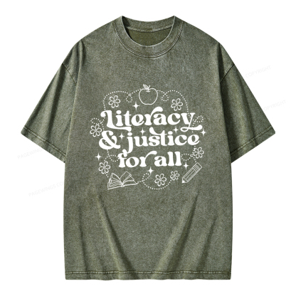 Pagewings Literacy Justice For All Unisex Washed T-shirt