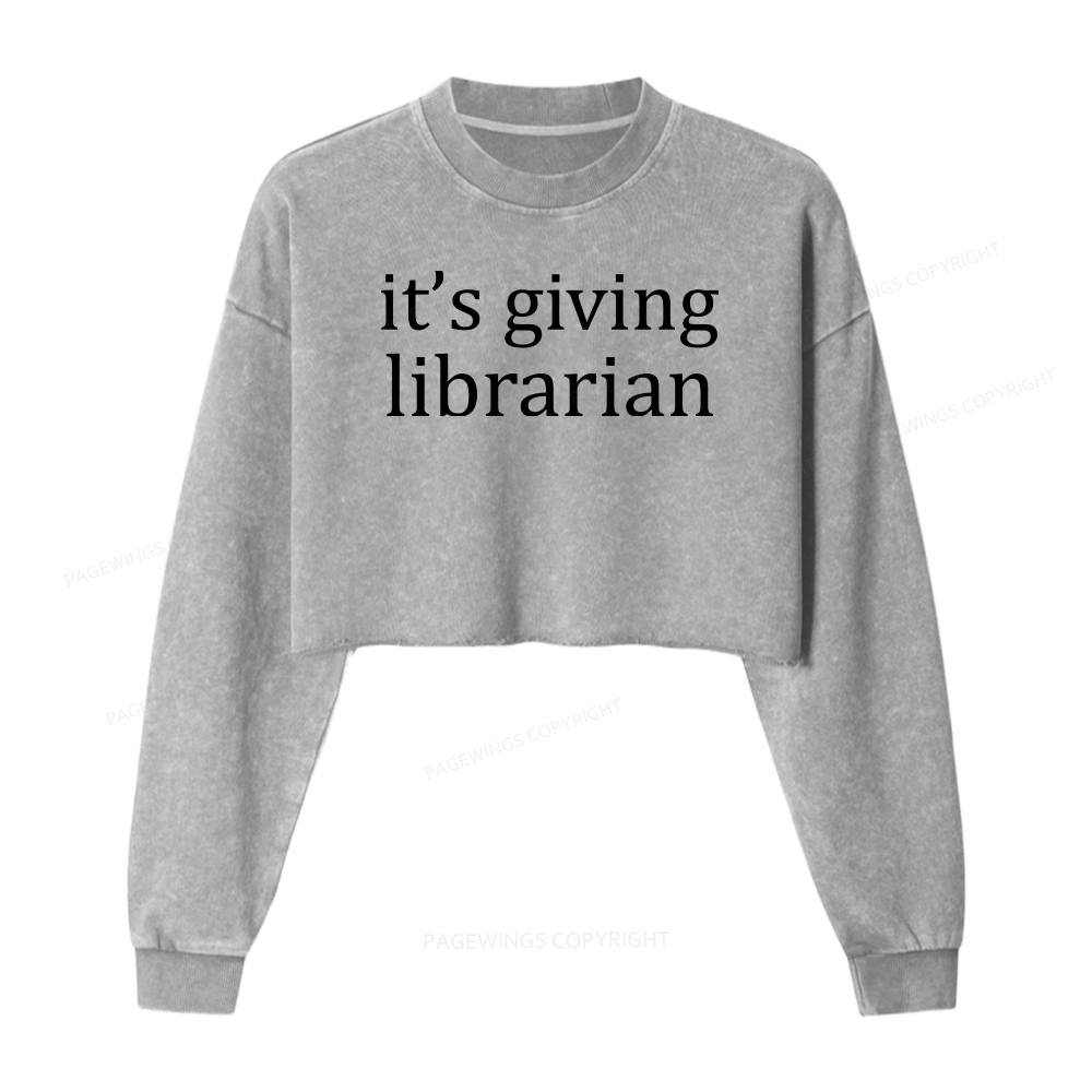 Pagewings It's Giving Librarian Washed Crop Sweatshirt