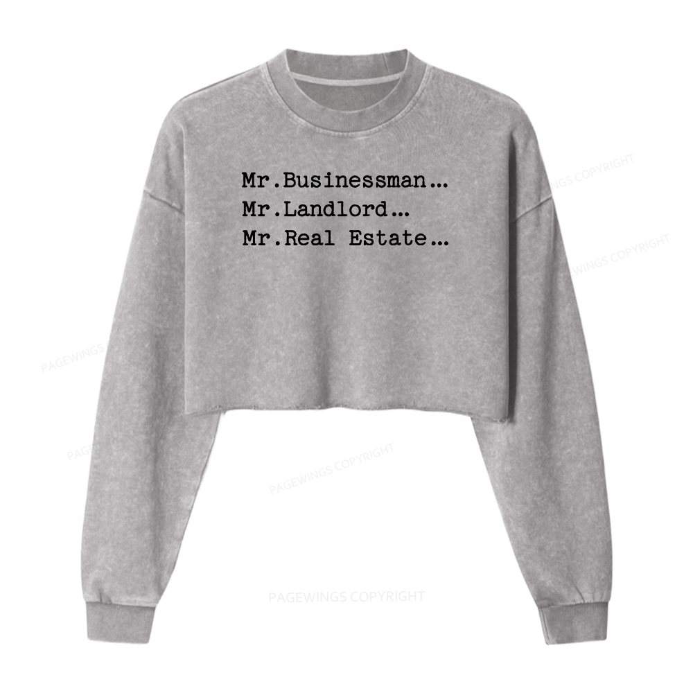 Pagewings Mr Businessman Mr Landlord Mr Real Estate Washed Crop Sweatshirt