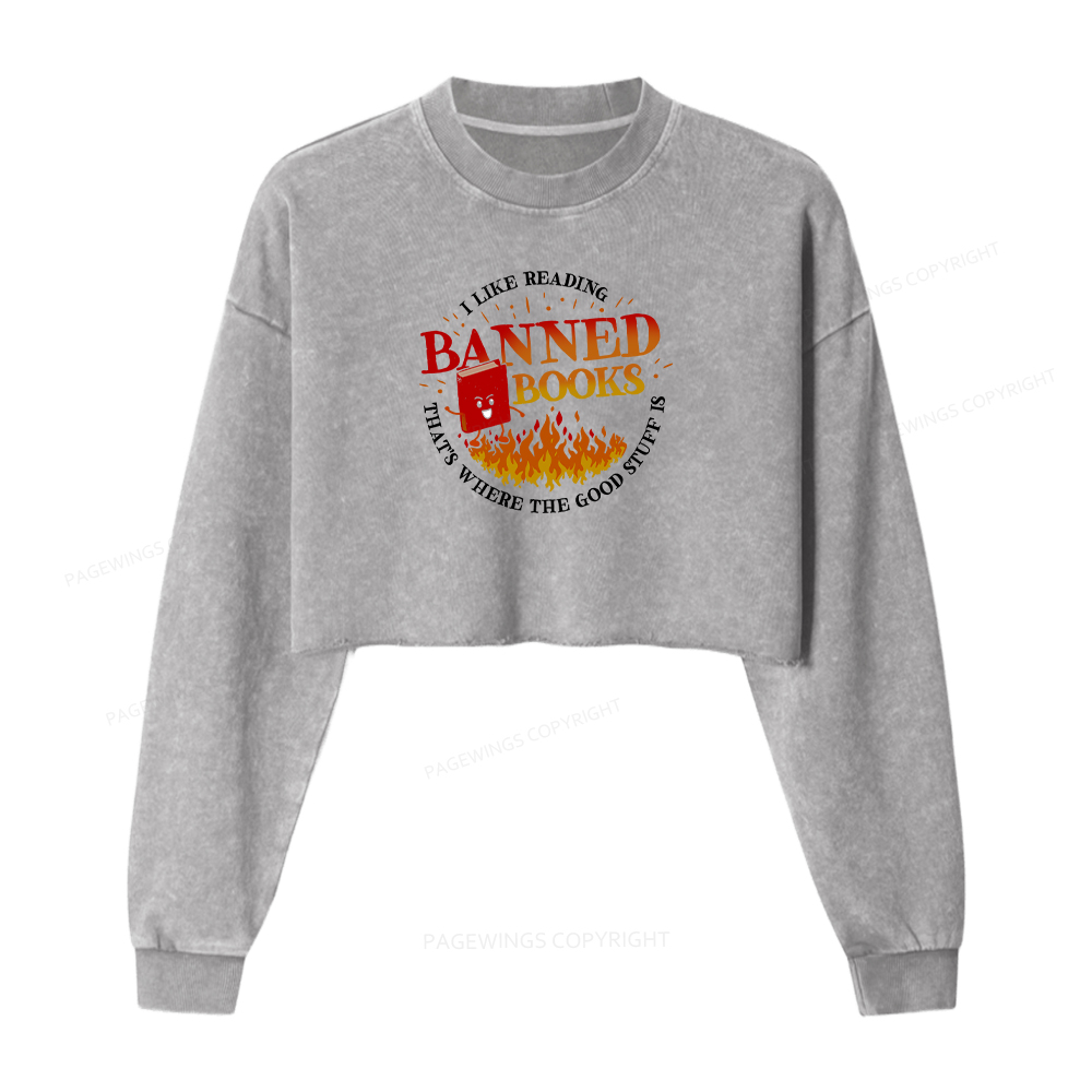 Pagewings Banned Books Washed Crop Sweatshirt