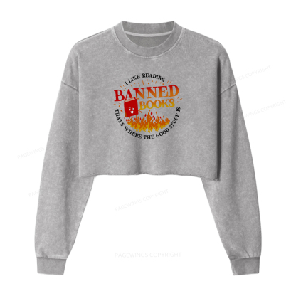 Pagewings Banned Books Washed Crop Sweatshirt