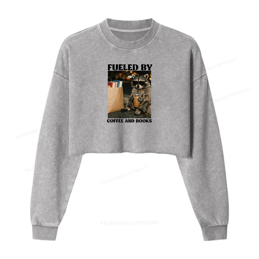 Pagewings Fueled by Coffee And Books Washed Crop Sweatshirt