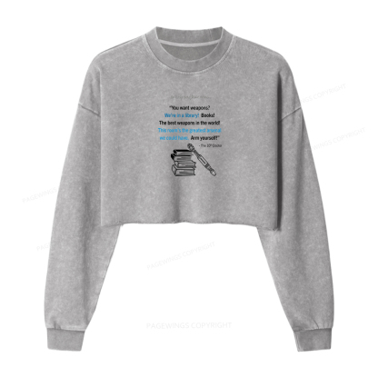 Pagewings Book Is The Deadliest Weapon Washed Crop Sweatshirt