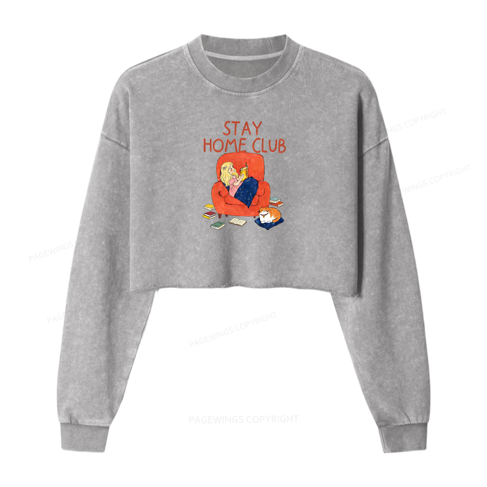Pagewings Stay Home Club Washed Crop Sweatshirt