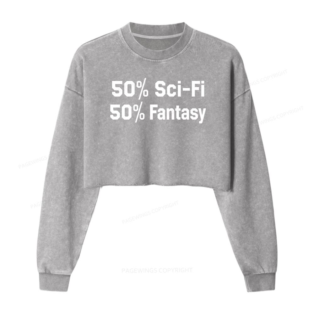 Pagewings 50% Sci-Fi 50% Fantasy Washed Crop Sweatshirt