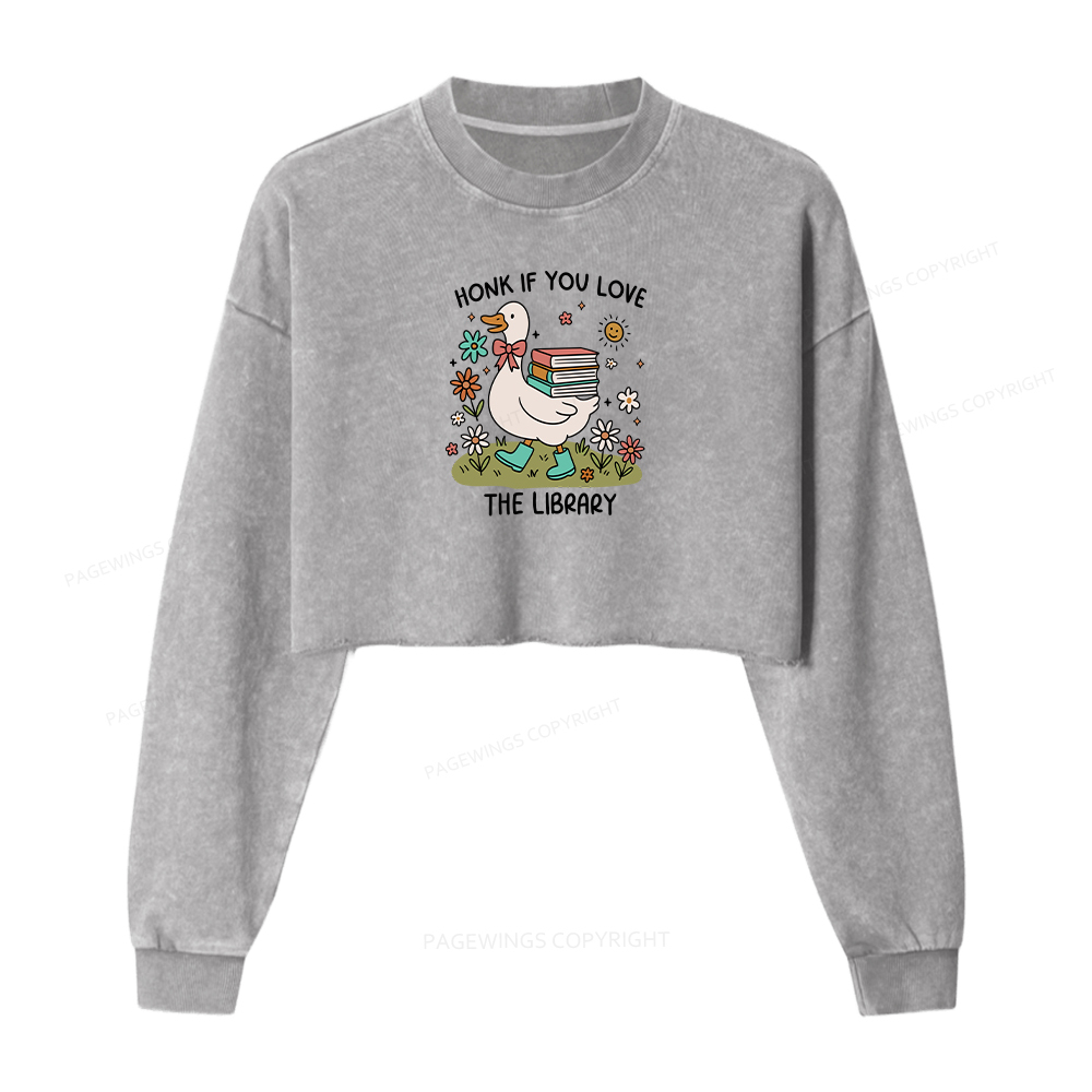 Pagewings Honk If You Love The Library Washed Crop Sweatshirt