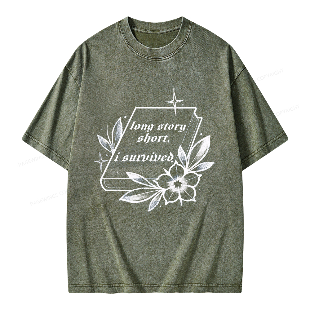 Pagewings Long Story Short I Survived Unisex Washed T-shirt