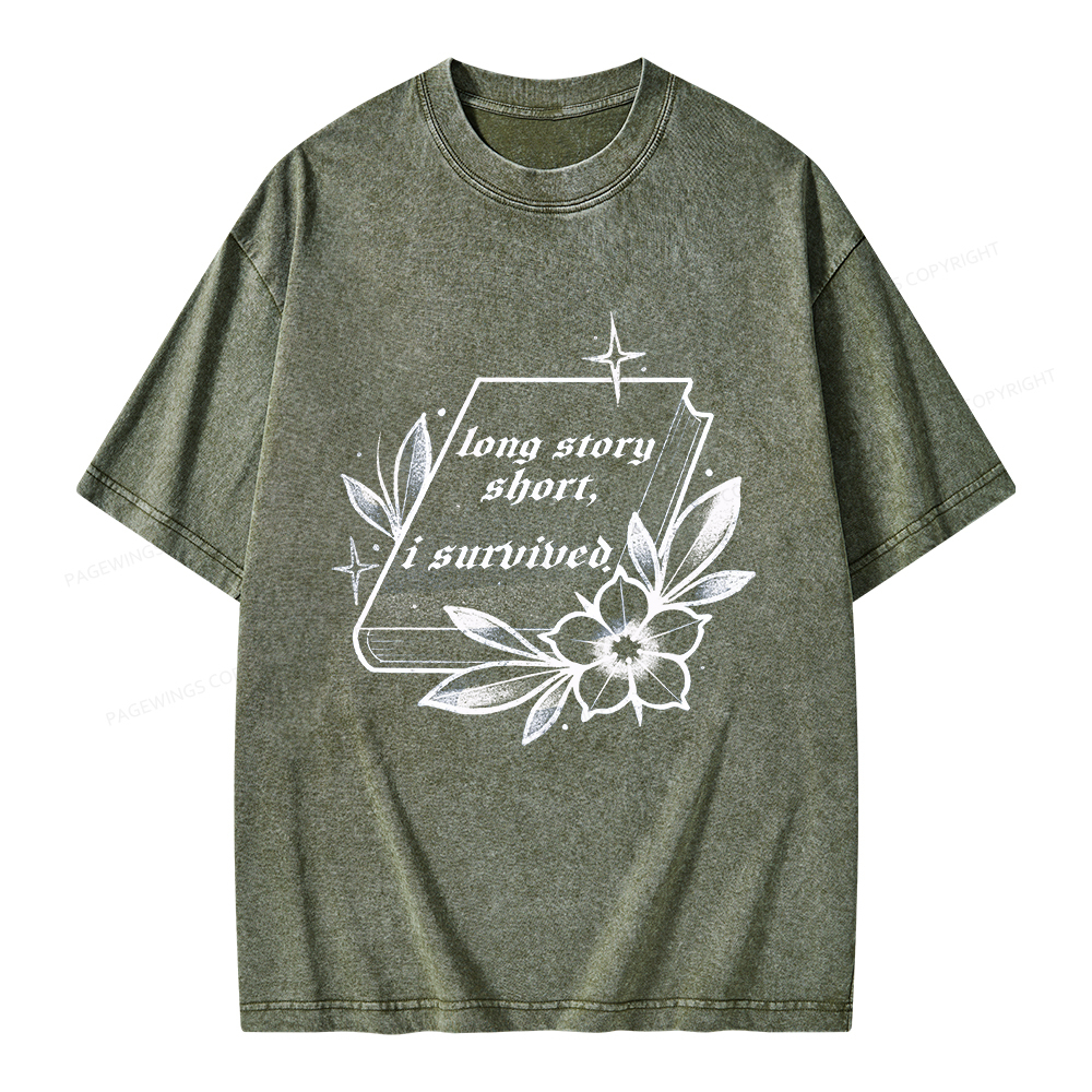 Pagewings Long Story Short I Survived Unisex Washed T-shirt