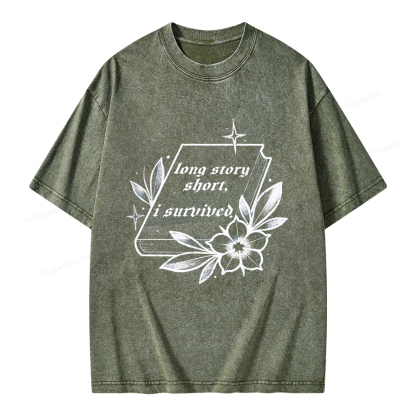 Pagewings Long Story Short I Survived Unisex Washed T-shirt
