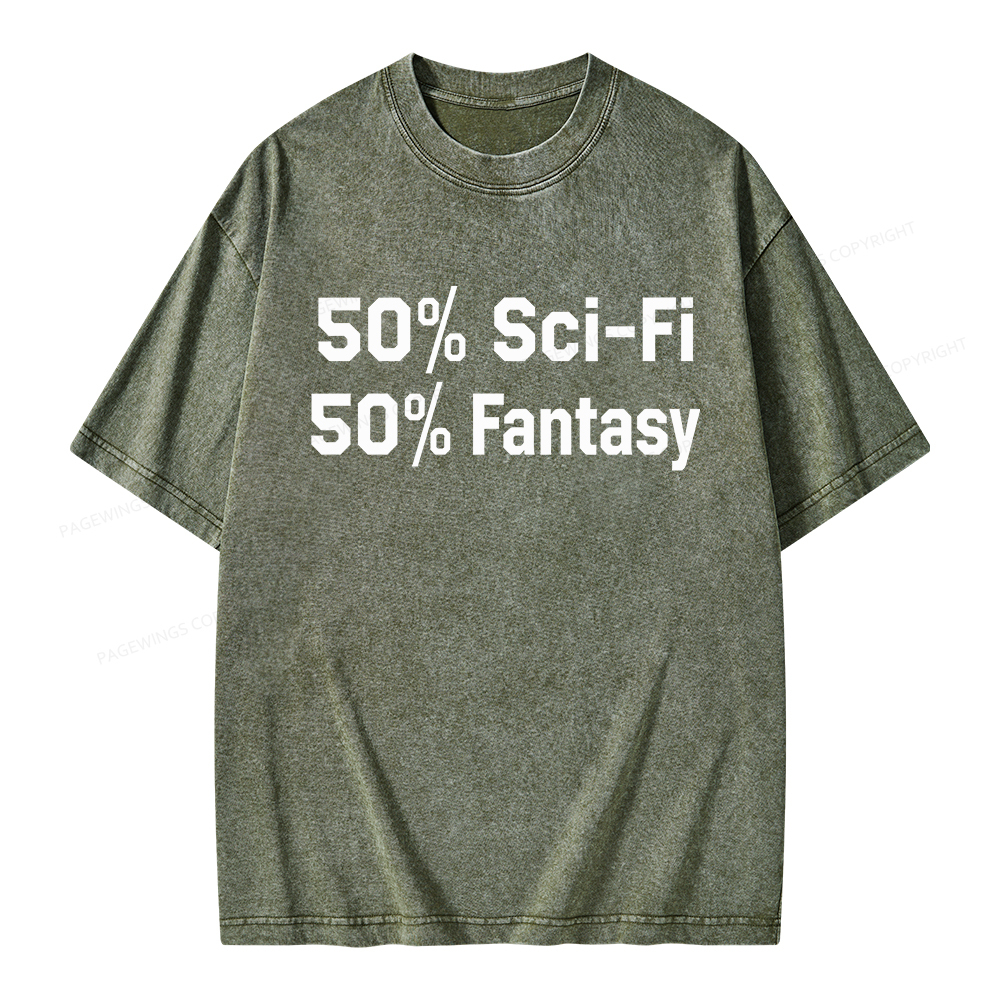 Pagewings 50% Sci-Fi 50% Fantasy Unisex Washed T-shirt