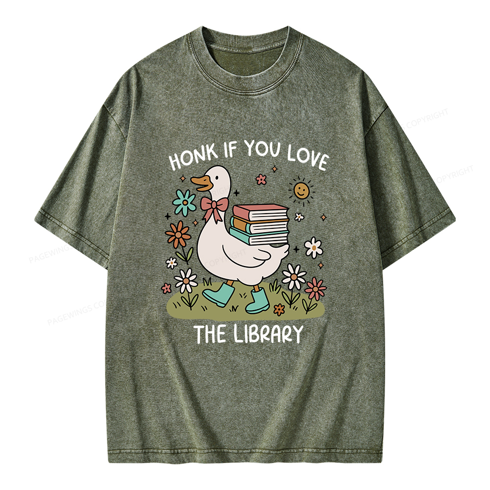 Pagewings Honk If You Love The Library Unisex Washed T-shirt