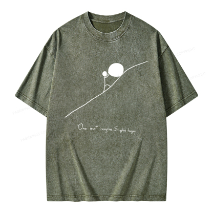 Pagewings One Must Imagine Sisyphus Happy Unisex Washed T-shirt