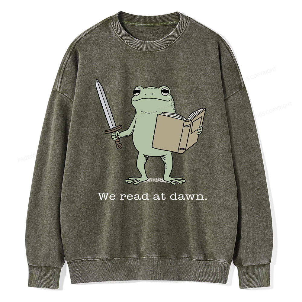 Pagewings We Read At Dawn Funny Frog Washed Sweatshirt