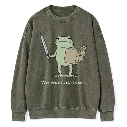 Pagewings We Read At Dawn Funny Frog Washed Sweatshirt
