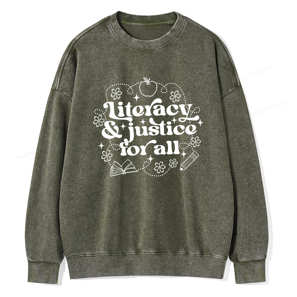 Pagewings Literacy Justice For All Washed Sweatshirt