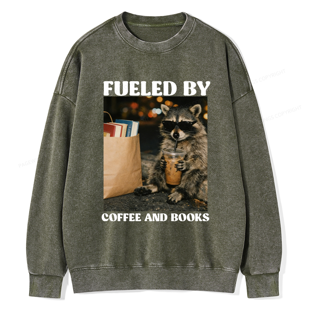 Pagewings Fueled by Coffee And Books Washed Sweatshirt