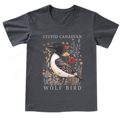 Pagewings Stupid Canadian Wolf Bird V-neck T-shirt