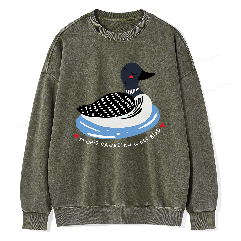 Pagewings Stupid Canadian Wolf Bird Washed Sweatshirt