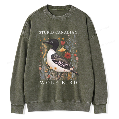 Pagewings Stupid Canadian Wolf Bird Washed Sweatshirt