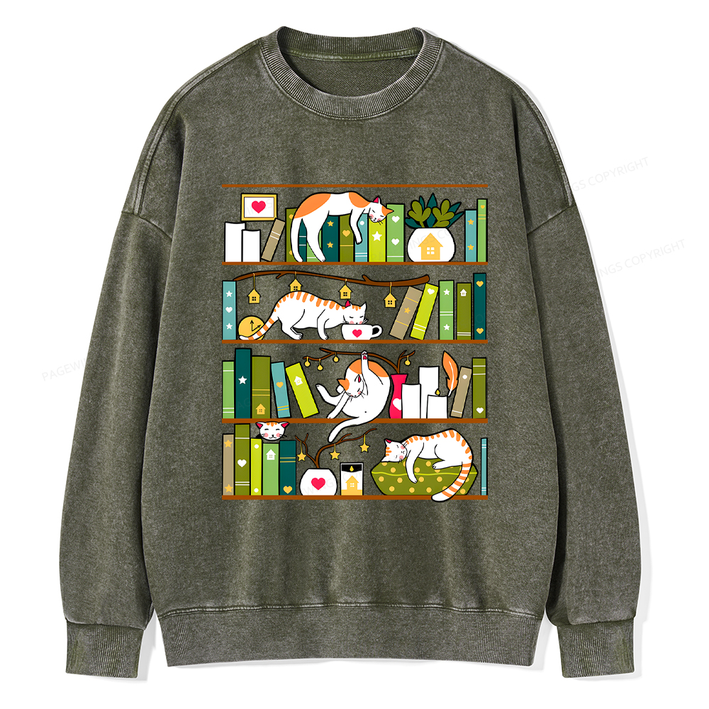 Pagewings Library Cats Washed Sweatshirt