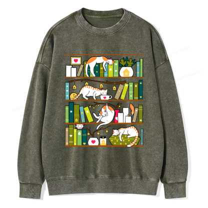 Pagewings Library Cats Washed Sweatshirt