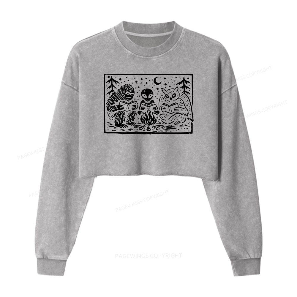 Pagewings Book Lover Shirt Washed Crop Sweatshirt